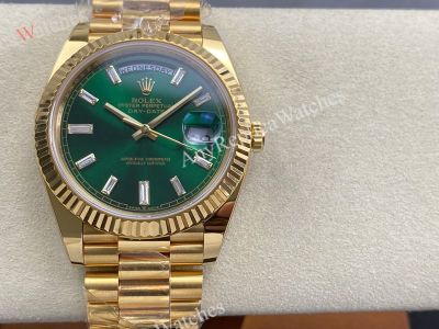AR Factory Rolex Daydate 40*12.2mm 3255 Movement Green Face Baguette Markers Watch